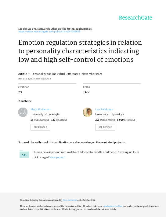(PDF) Emotion regulation strategies in relation to personality