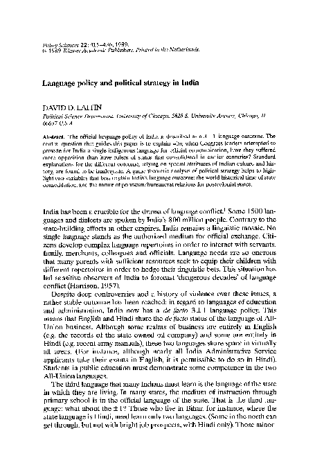 (PDF) Language policy and political strategy in India