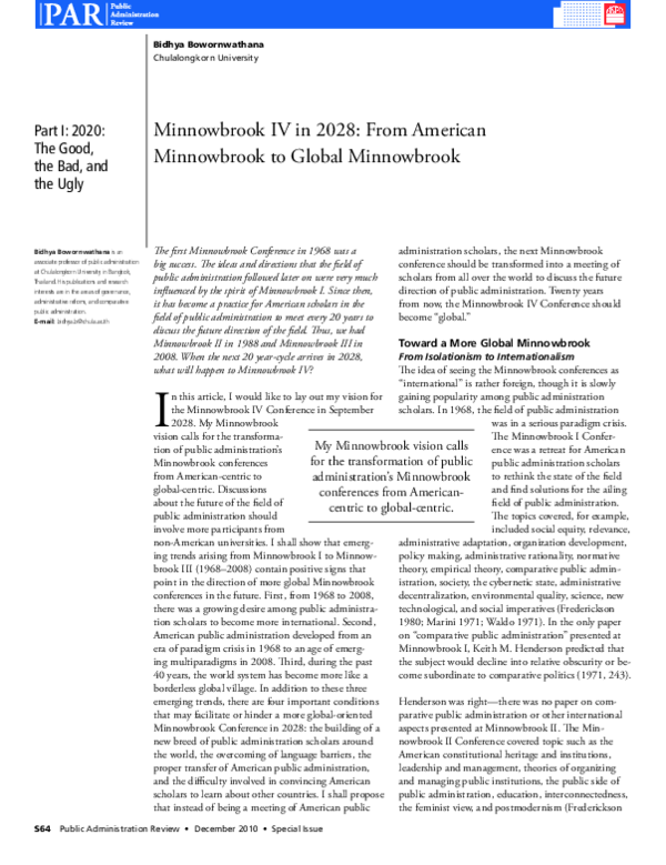 (PDF) Minnowbrook IV in 2028: From American Minnowbrook to Global ...