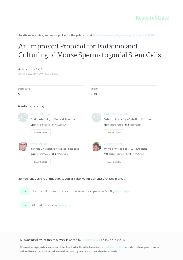 (PDF) An improved protocol for isolation and culturing of mouse ...