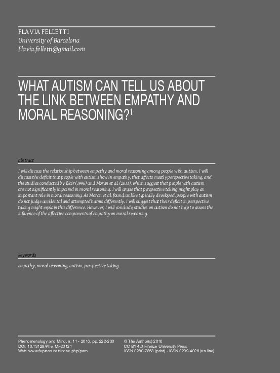 (PDF) WHAT AUTISM CAN TELL US ABOUT THE LINK BETWEEN EMPATHY AND MORAL ...