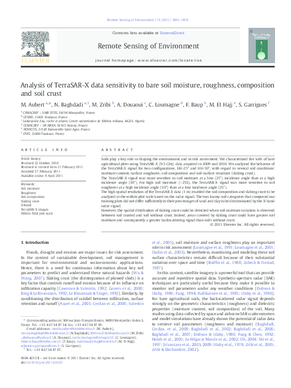 (PDF) Analysis of TerraSAR-X data sensitivity to bare soil moisture ...