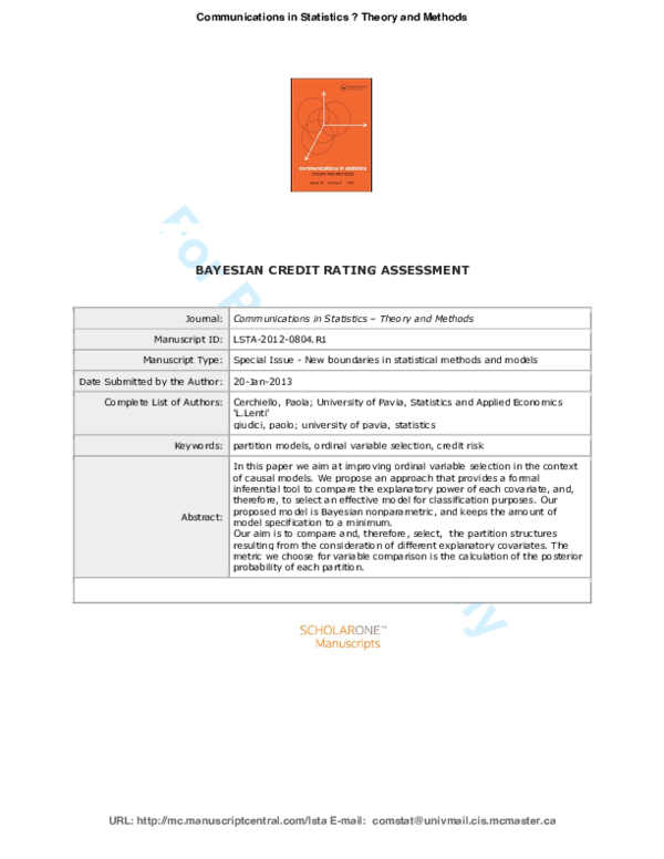 (PDF) Bayesian Credit Rating Assessment