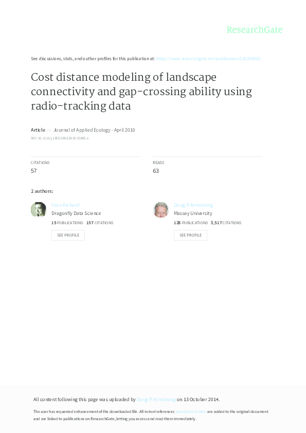 (PDF) Cost distance modelling of landscape connectivity and gap ...