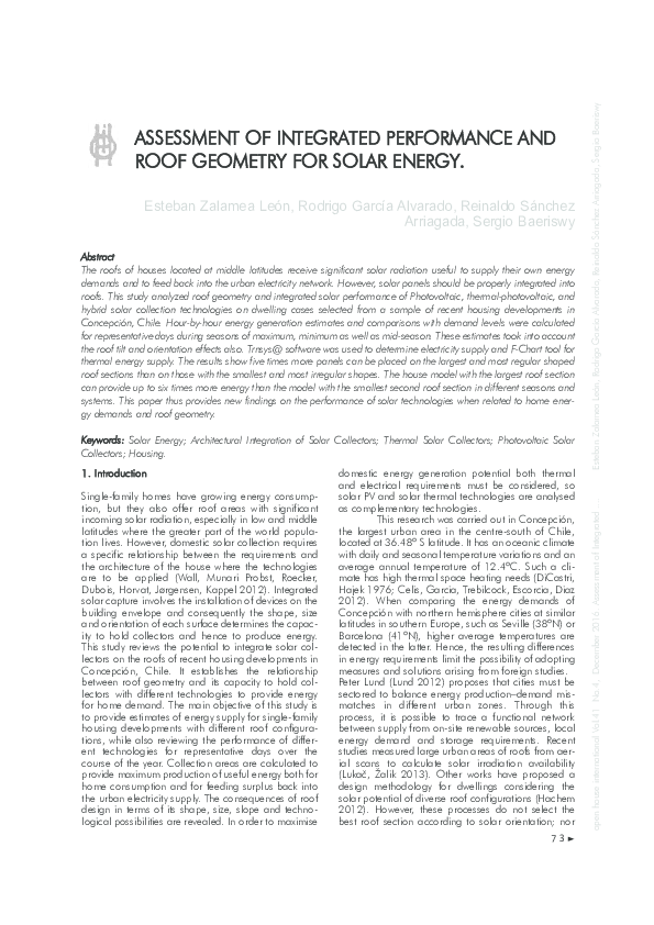 (PDF) ASSESSMENT OF INTEGRATED PERFORMANCE AND ROOF GEOMETRY FOR SOLAR ...