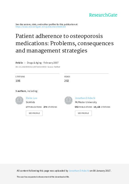 (PDF) Patient Adherence to Osteoporosis Medications
