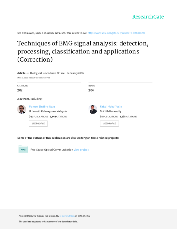(PDF) Techniques of EMG signal analysis detection, processing