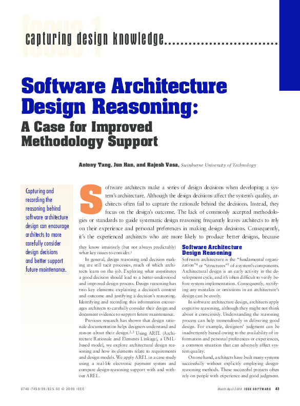 (PDF) Software architecture design reasoning: a case for improved ...