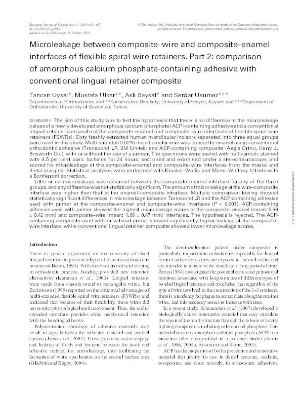 (PDF) Microleakage between composite wire and composite enamel
