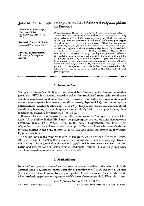  pdf phenylketonuria a balanced polymorphism in europe 