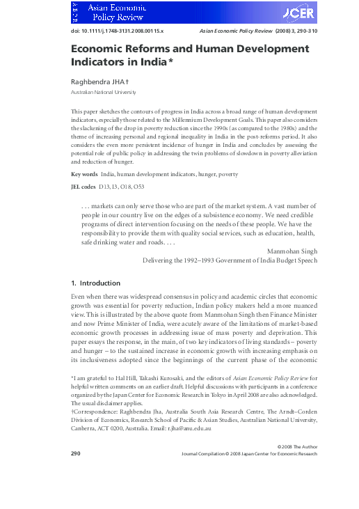 (PDF) Economic reforms and human development indicators in India