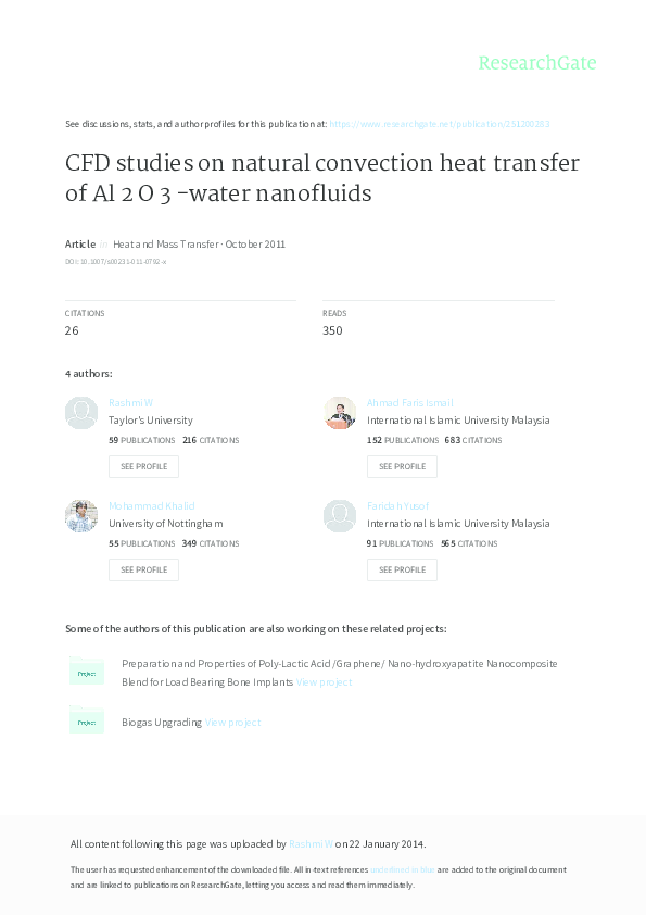 (PDF) CFD studies on natural convection heat transfer of Al2O3-water ...