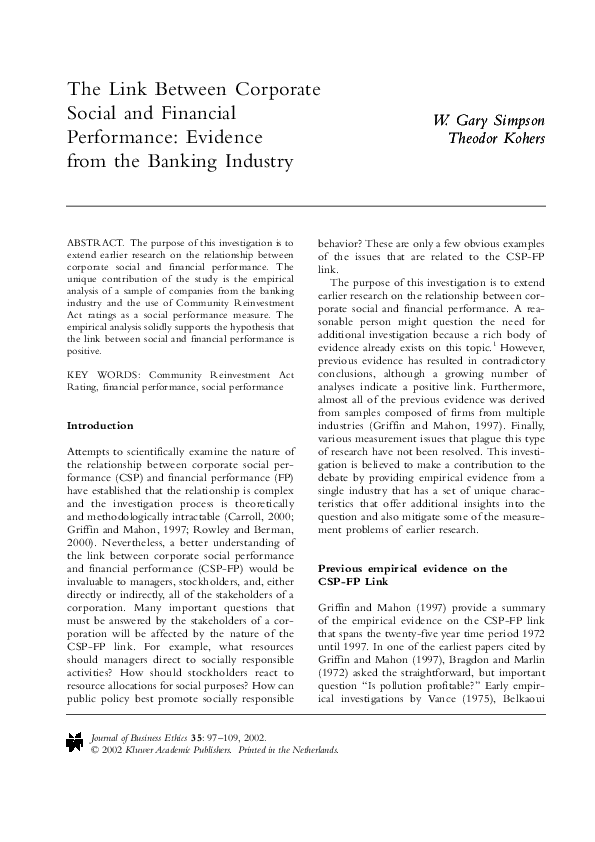 (PDF) The link between corporate social and financial performance ...