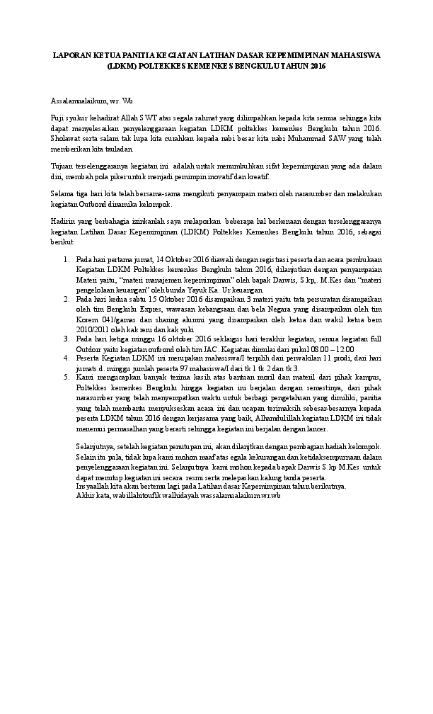 Contoh Laporan Ketua Panitia Kegiatan Pelatihan Nusagates
