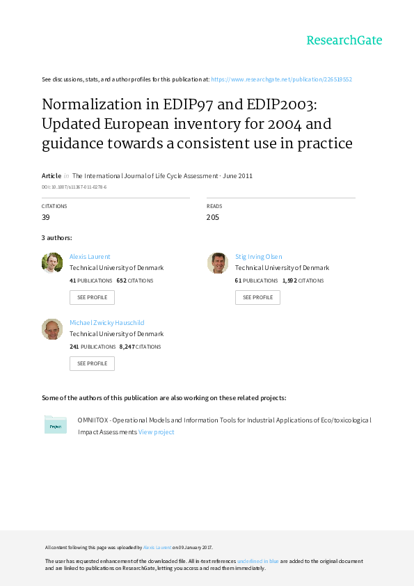 (PDF) Normalization in EDIP97 and EDIP2003: updated European inventory ...
