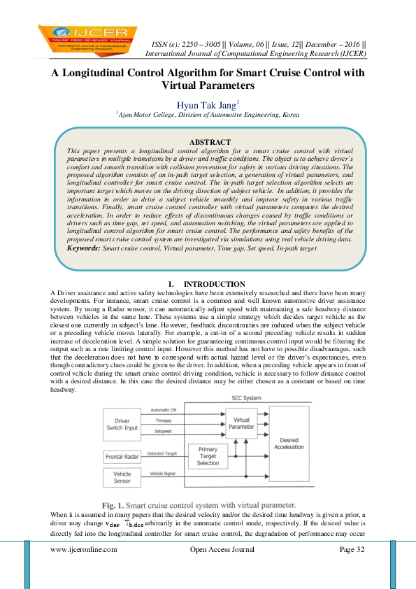 (PDF) A Longitudinal Control Algorithm for Smart Cruise Control with ...