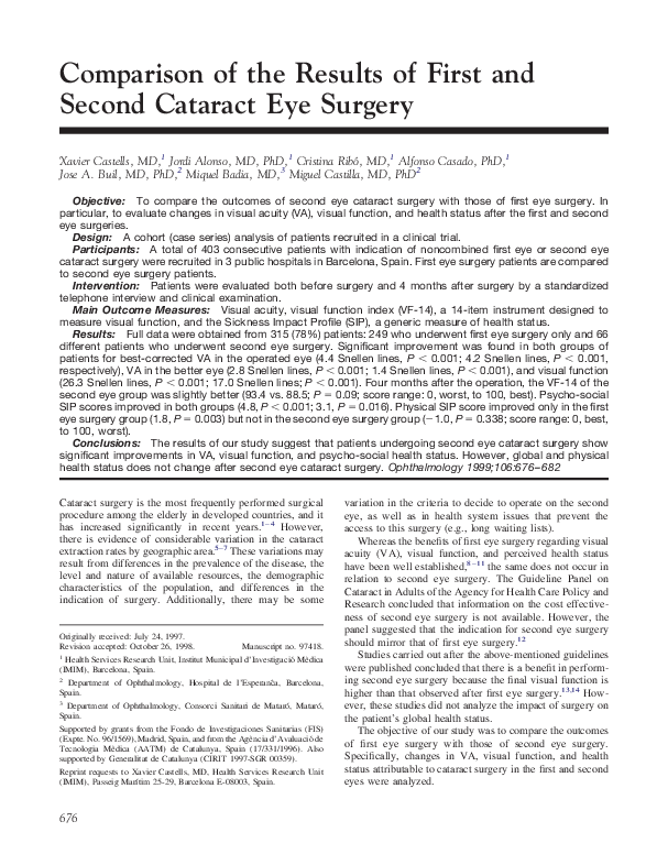 (PDF) Comparison of the results of first and second cataract eye surgery