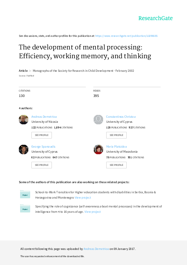 (PDF) The development of mental processing Efficiency, working memory