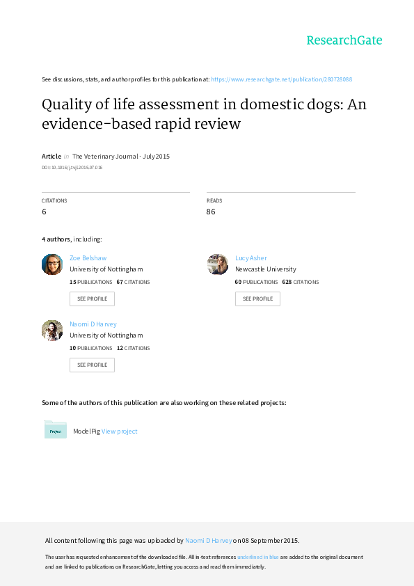 (PDF) Quality of life assessment in domestic dogs An evidencebased