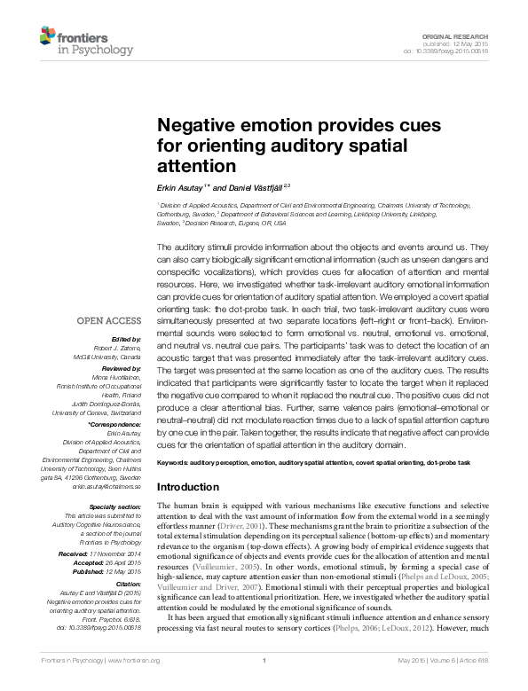 (PDF) Negative emotion provides cues for orienting auditory spatial ...