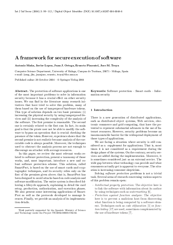 (PDF) A framework for secure execution of software