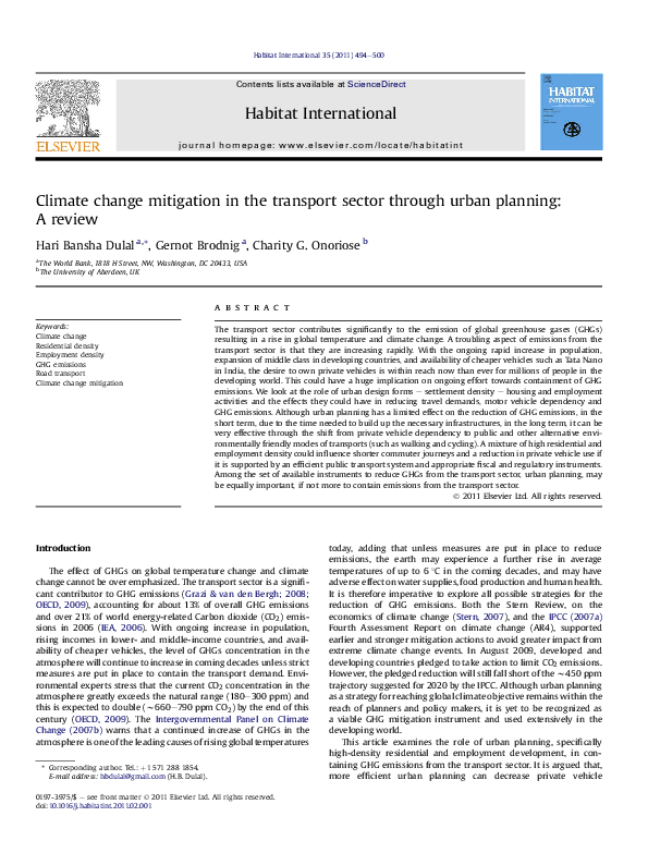 (PDF) Climate change mitigation in the transport sector through urban ...