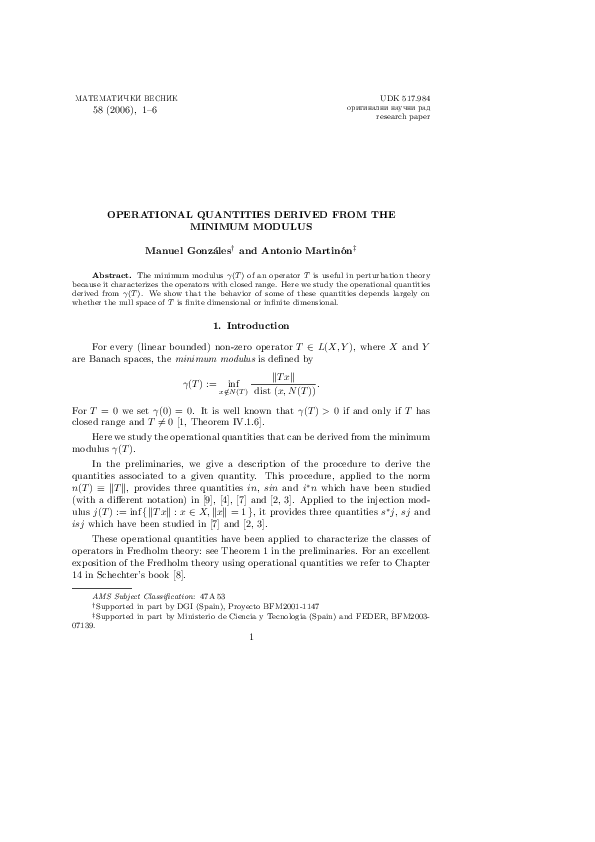 (PDF) Operational quantities derived from the minimum modulus