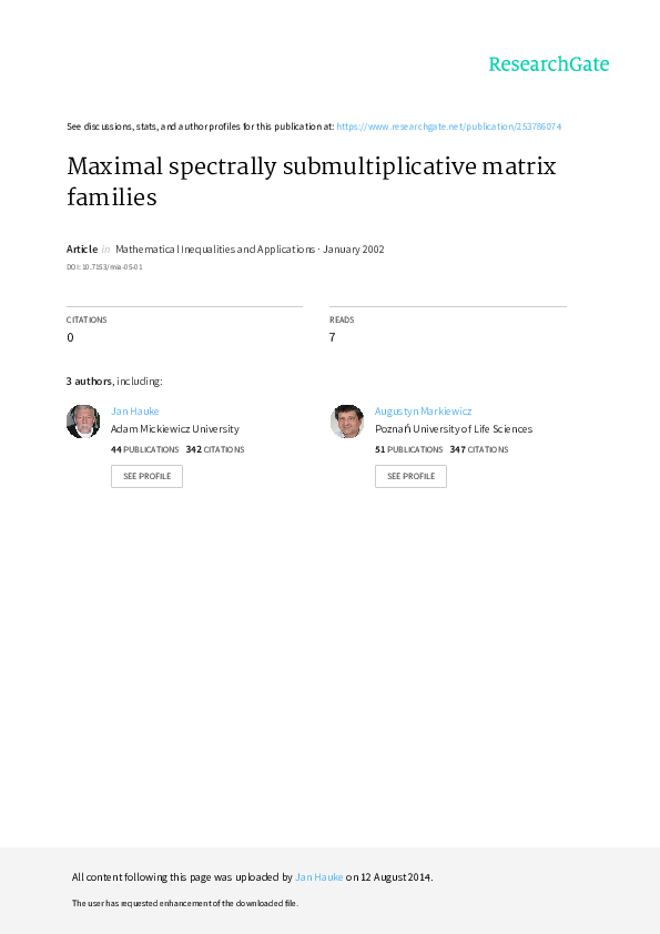 (PDF) Maximal spectrally submultiplicative matrix families