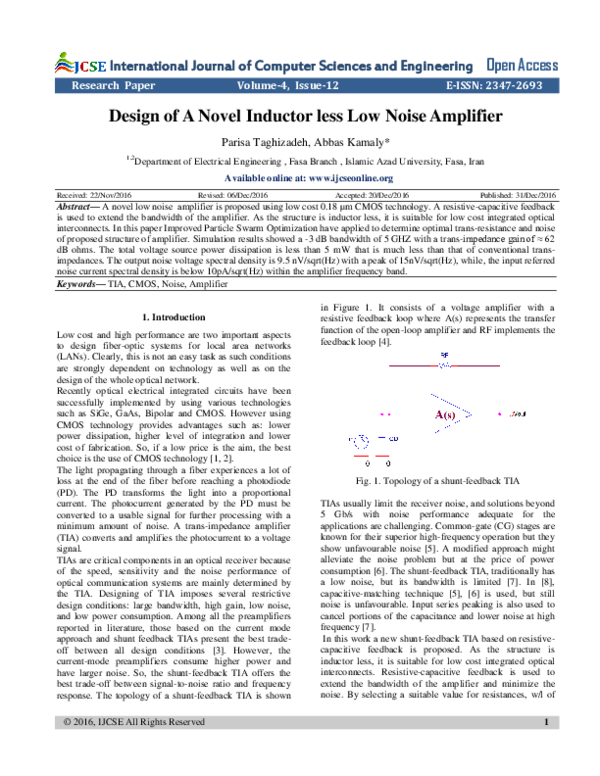 (PDF) Design of A Novel Inductor less Low Noise Amplifier