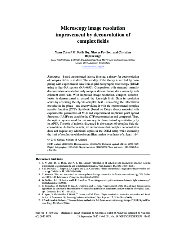 (PDF) Microscopy image resolution improvement by deconvolution of ...