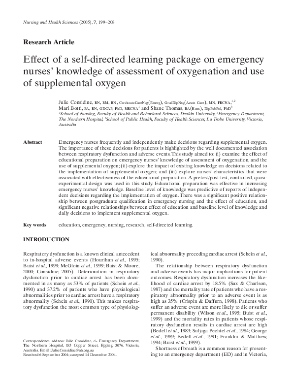 (PDF) Effect of a self‐directed learning package on emergency nurses ...