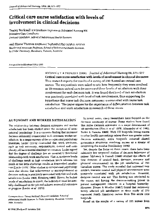 (PDF) Critical care nurse satisfaction with levels of involvement in ...