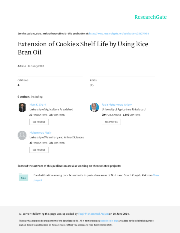 (PDF) Extension of cookies shelf life by using rice bran oil Muhammad