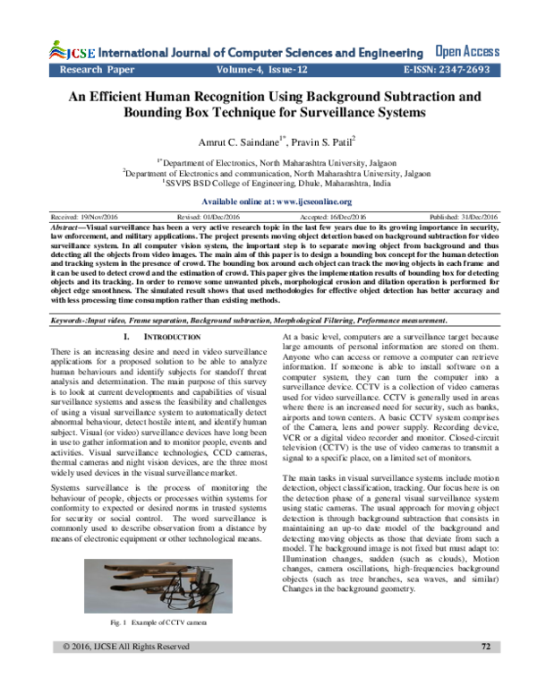 (PDF) An Efficient Human Recognition Using Background Subtraction and ...