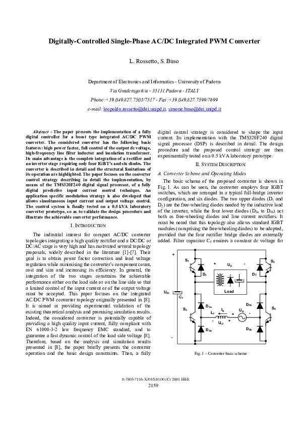 (PDF) Digitally-controlled single-phase AC/DC integrated PWM converter