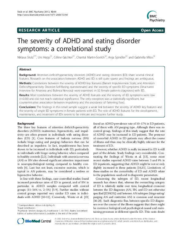 (PDF) The severity of ADHD and eating disorder symptoms: a ...