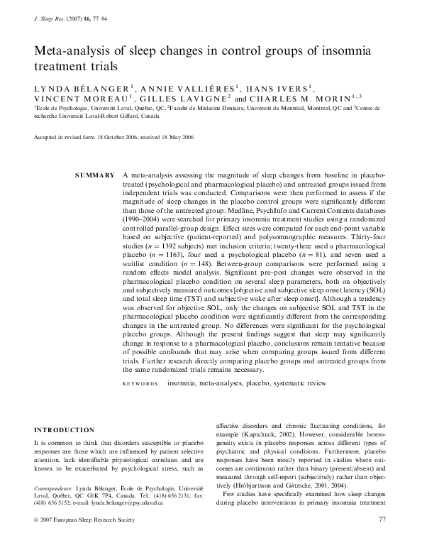 (PDF) Meta-analysis of sleep changes in control groups of insomnia ...