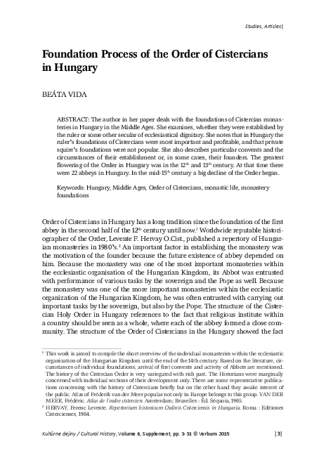 Foundation Process of the Order of Cistercians in Hungary