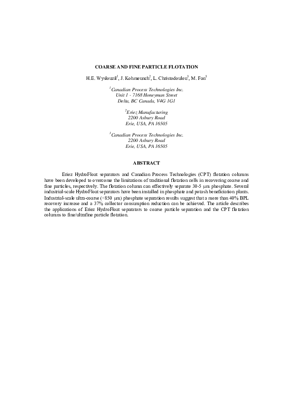 Pdf Coarse And Fine Particle Flotation