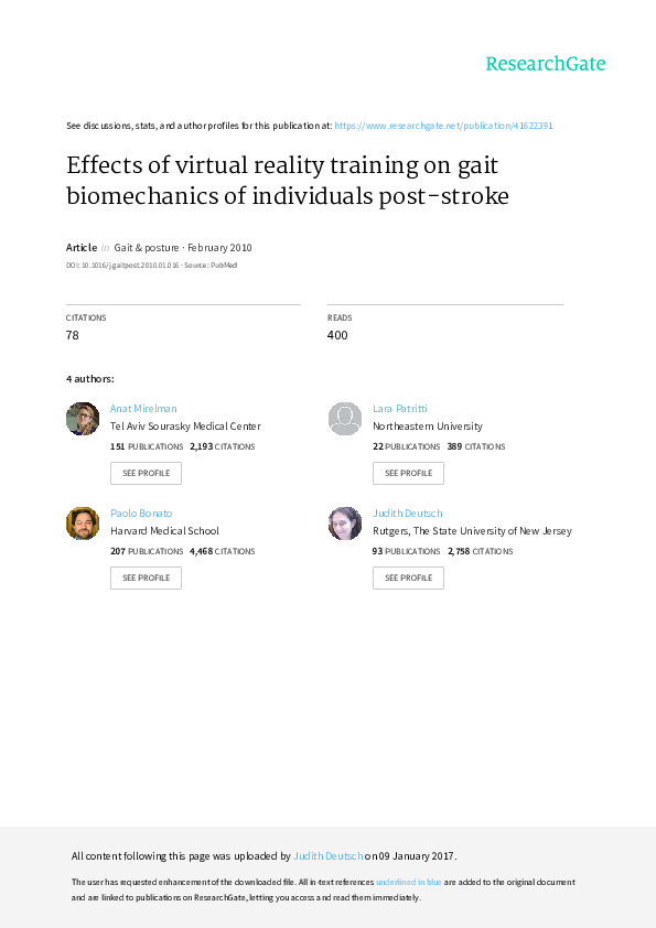 (PDF) Effects of virtual reality training on gait biomechanics of
