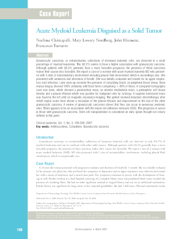 (PDF) Acute Myeloid Leukemia Disguised as a Solid Tumor