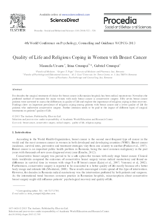 (PDF) Quality of Life and Religious Coping in Women with Breast Cancer