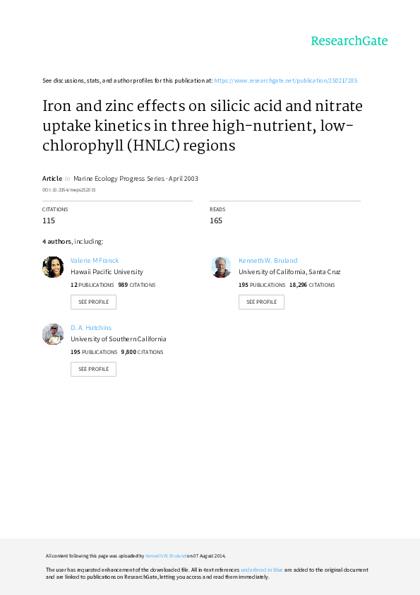 (PDF) Iron and zinc effects on silicic acid and nitrate uptake