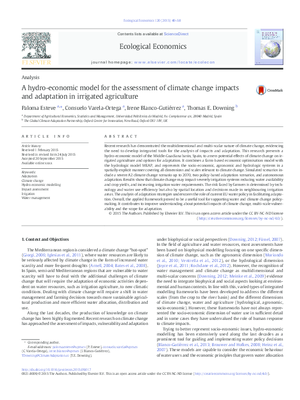 (PDF) A hydro-economic model for the assessment of climate change ...