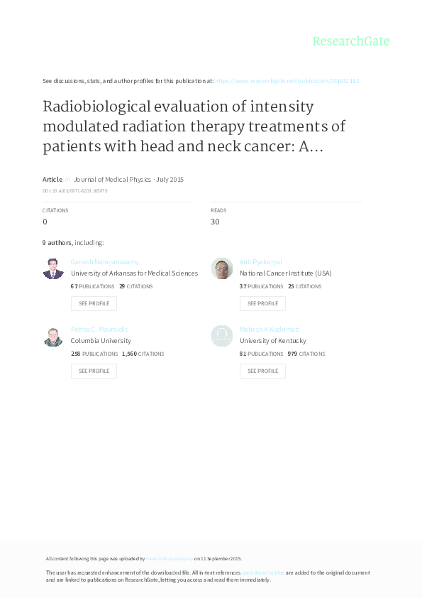 (PDF) Radiobiological evaluation of intensity modulated radiation ...