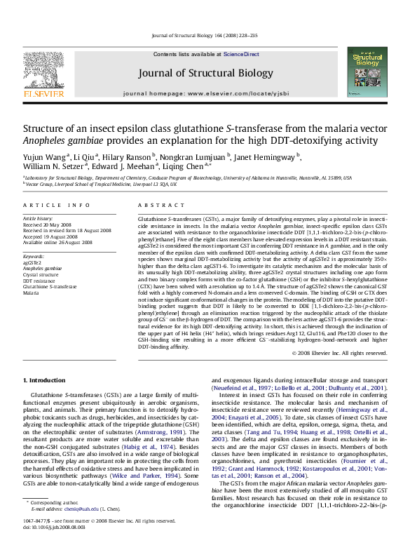 (PDF) Structure of an insect epsilon class glutathione S-transferase ...