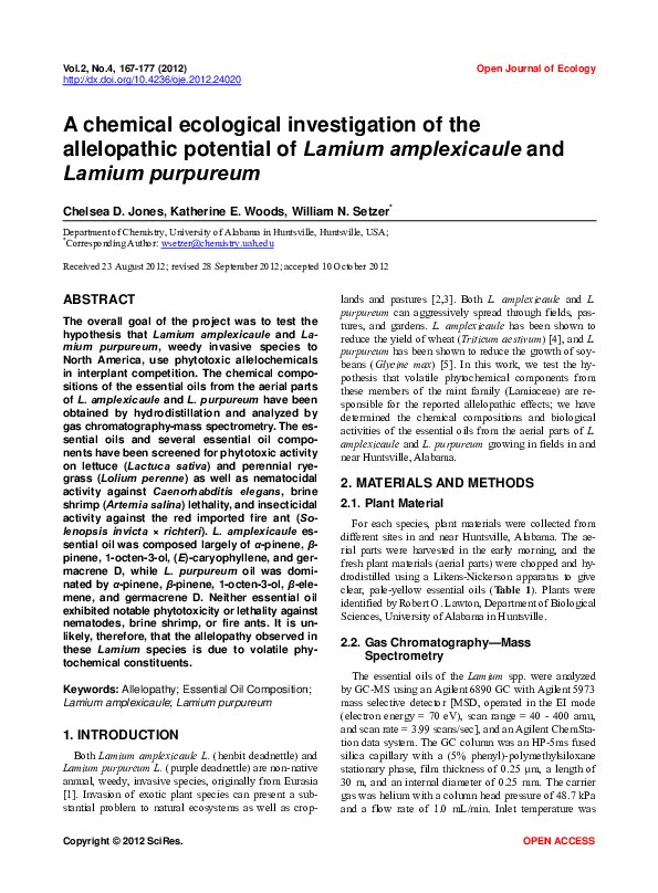 (PDF) A chemical ecological investigation of the allelopathic potential ...