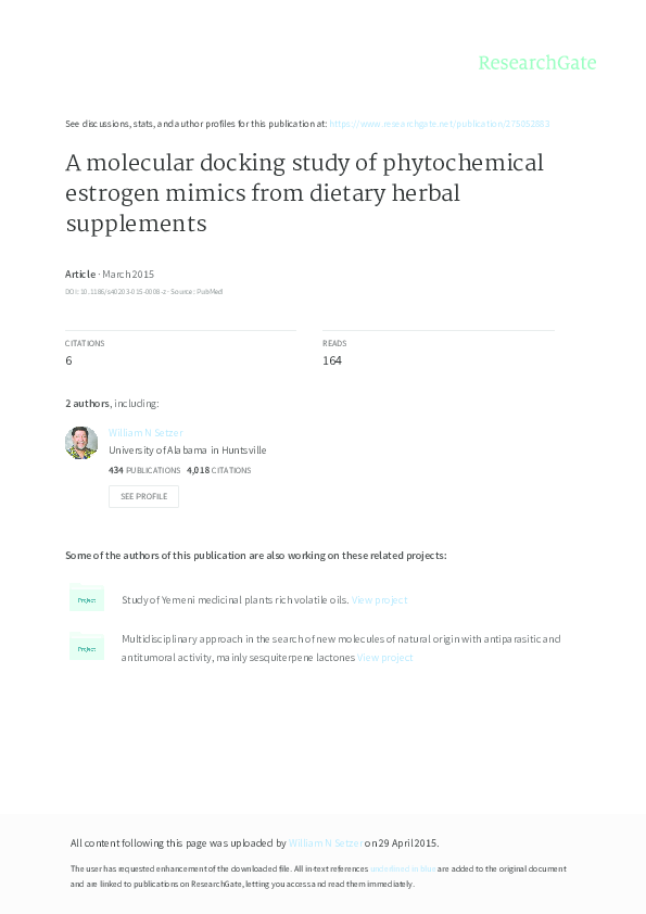 (PDF) A molecular docking study of phytochemical estrogen mimics from
