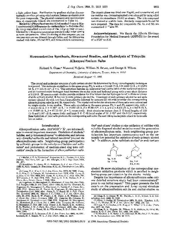 (PDF) Stereoselective synthesis, structural studies, and hydrolysis of ...