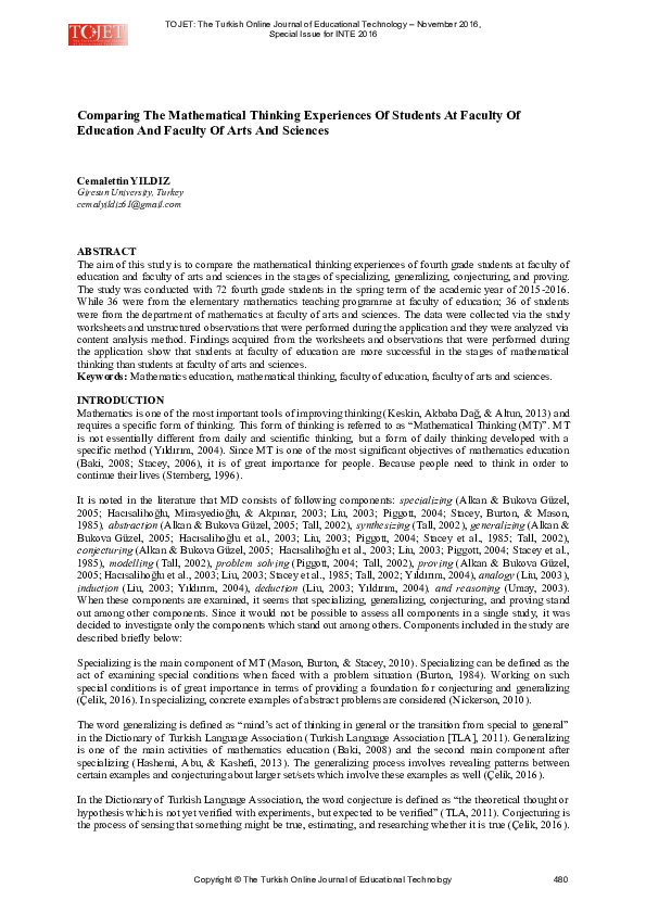 (PDF) Comparing The Mathematical Thinking Experiences Of Students At ...